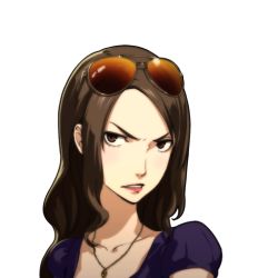 Rule 34 | 10s, angry, artist request, brown eyes, brown hair, jewelry, looking at viewer, mika (persona 5), necklace, official art, persona, persona 5
