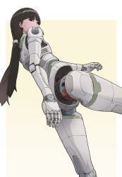 Rule 34 | 1girl, android, black eyes, black hair, blunt bangs, female focus, highres, joints, low ponytail, nude, original, ponytail, robot joints, solo, sukabu, thighhighs, walking