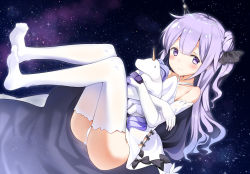 Rule 34 | 1girl, ass, azur lane, bad id, bad pixiv id, bell (oppore coppore), collarbone, commentary request, hugging doll, dorsiflexion, dress, elbow gloves, full body, gloves, hair bun, hair ribbon, long hair, looking at viewer, night, night sky, hugging object, one side up, panties, pantyshot, purple eyes, purple hair, ribbon, side bun, single hair bun, single side bun, sitting, sky, smile, solo, star (sky), starry sky, stuffed animal, stuffed pegasus, stuffed toy, stuffed unicorn, stuffed winged unicorn, thighhighs, underwear, unicorn (azur lane), very long hair, white dress, white panties, white thighhighs, zettai ryouiki