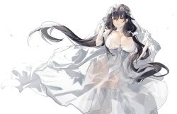 Rule 34 | 1girl, absurdres, arms up, azuma (azur lane), azuma (lily-white longing) (azur lane), azur lane, black hair, breasts, bridal veil, cleavage, closed mouth, collarbone, dress, elbow gloves, feet out of frame, flower, garter belt, garter straps, gloves, hair flower, hair ornament, highres, kkk dami, large breasts, light blush, lips, long hair, looking at viewer, low twintails, official alternate costume, petals, solo, standing, thighhighs, twintails, veil, wedding dress, white background, white dress, white gloves, white thighhighs, white veil, yellow eyes