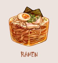 Rule 34 | cube, egg, egg (food), english text, food, food focus, grey background, hardboiled egg, no humans, noodles, nori (seaweed), original, ramen, saino misaki, simple background