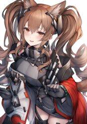 Rule 34 | 1girl, angelina (arknights), angelina (endfield) (arknights), animal ears, arknights, arknights: endfield, black bracelet, black thighhighs, blush, breasts, brown hair, coat, diamond-shaped pupils, diamond (shape), drill hair, extra ears, fox ears, fox girl, gloves, grey gloves, grey shirt, hair between eyes, headgear, headpiece, jacket, large breasts, long hair, long sleeves, looking at viewer, off shoulder, open clothes, open coat, orange eyes, red coat, red jacket, shirt, sleeveless, sleeveless shirt, smile, snm (sunimi), solo, symbol-shaped pupils, thighhighs, twin drills, twintails