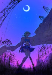 Rule 34 | 10s, 1girl, bad id, bad pixiv id, bare shoulders, blue eyes, blue hair, building, cape, crane (machine), crescent moon, gif365, gloves, grief seed, magical girl, mahou shoujo madoka magica, mahou shoujo madoka magica (anime), matching hair/eyes, miki sayaka, moon, night, short hair, solo, spoilers, star (sky), tears, thighhighs
