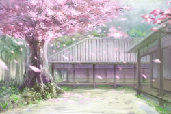 Rule 34 | architecture, c.z., cherry blossoms, day, east asian architecture, forest, grass, hakugyokurou, highres, house, nature, no humans, scenery, sky, spring (season), touhou, tree