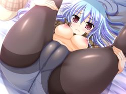 Rule 34 | 1girl, ass, blue hair, breasts, cameltoe, game cg, large breasts, let&#039;s kaitou!, nipples, panties, panties under pantyhose, pantyhose, philene shamrock, red eyes, solo, tagme, thick thighs, thighs, underwear, white panties