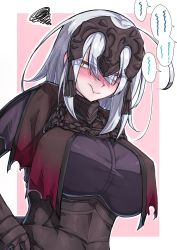 Rule 34 | 1girl, :t, absurdres, ahoge, annoyed, armor, armored dress, blush, breasts, chain, closed mouth, fate/apocrypha, fate/grand order, fate (series), fur trim, grey hair, headpiece, highres, ishibori eregomos, jeanne d&#039;arc alter (avenger) (fate), jeanne d&#039;arc alter (fate), large breasts, pout, short hair, solo, tsurime, v-shaped eyebrows, yellow eyes