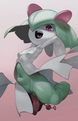 Rule 34 | 1girl, :d, absurdres, anal beads, armpits, arms up, breasts, colored skin, covered erect nipples, creatures (company), dress, furry, furry female, game freak, gen 3 pokemon, gloss, green hair, green skin, hair over one eye, highres, impossible clothes, kirlia, looking at viewer, navel, nintendo, no humans, open mouth, penis, pokemon, pokemon (creature), pussy, red eyes, sex toy, short hair, small breasts, smile, solo, vaginal, white skin