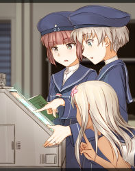 Rule 34 | 10s, 3girls, bad id, bad pixiv id, blonde hair, blue eyes, brown eyes, brown hair, dress, hat, jewelry, kantai collection, letterboxed, long hair, machinery, multiple girls, pallad, ring, ro-500 (kancolle), sailor dress, short hair, silver hair, wedding band, z1 leberecht maass (kancolle), z3 max schultz (kancolle)