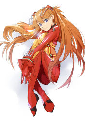 Rule 34 | 1girl, absurdres, artist request, ass, blue eyes, bodysuit, breast press, breasts, breasts squeezed together, brown hair, evangelion: 2.0 you can (not) advance, highres, large breasts, long hair, looking at viewer, medium breasts, multicolored bodysuit, multicolored clothes, neon genesis evangelion, plugsuit, rebuild of evangelion, shiny skin, solo, souryuu asuka langley, test plugsuit, twintails, very long hair