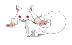 Rule 34 | 10s, :3, :d, creepy, highres, kyubey, mahou shoujo madoka magica, mahou shoujo madoka magica (anime), no humans, open mouth, red eyes, shadow, sharp teeth, simple background, smile, tail, teeth, ushas, white background, white theme