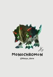 Rule 34 | claws, digimon, digimon (creature), dinosaur, full body, looking at viewer, monochromon, simple background, solo, tail