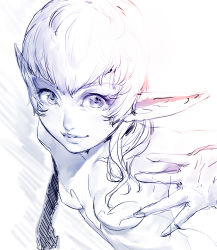 Rule 34 | 1girl, chyko7080, elf, light smile, looking at viewer, monochrome, original, pointy ears, sketch, solo, upper body
