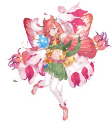 Rule 34 | 1girl, animal ears, attack, bare shoulders, crop top, damaged, egg, fairy, fairy wings, fake animal ears, fire emblem, fire emblem heroes, flower, green skirt, hair flower, hair ornament, highres, long hair, long sleeves, midriff, mirabilis (fire emblem), mirabilis (spring) (fire emblem), navel, nintendo, non-web source, official alternate costume, official art, open mouth, pantyhose, pink footwear, pink hair, pointy ears, rabbit, rabbit ears, skirt, sleeves past fingers, sleeves past wrists, smile, solo, torn clothes, very long sleeves, white pantyhose, wings