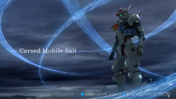 Rule 34 | commentary, english text, episode title, green eyes, gundam, gundam aerial, gundam suisei no majo, mecha, mobile suit, no humans, pixiv id, pixiv logo, robot, science fiction, serike w, shadow, signature, solo, standing, twitter logo, twitter username, v-fin, waves