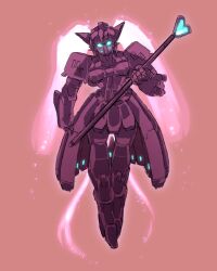 Rule 34 | absurdres, backlighting, blue eyes, drawindrawmij, energy hair, glowing, glowing eyes, heart wand, highres, holding, holding whip, light particles, magical girl, mecha, mecha focus, monochrome, monochrome background, original, pink background, robot, science fiction, spot color, wand