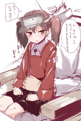 Rule 34 | 10s, admiral (kancolle), blush, highres, kantai collection, karochii, ryuujou (kancolle), sitting, sitting on lap, sitting on person, sketch, skirt, surprised, sweatdrop, translation request, twintails, visor cap, waist hold