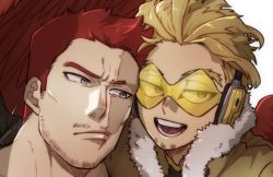 Rule 34 | 2boys, blonde hair, blue eyes, boku no hero academia, close-up, couple, endeavor (boku no hero academia), facial hair, feathered wings, hawks (boku no hero academia), heads together, large pectorals, mahoubin (totemo hot dayo), male focus, mature male, multiple boys, muscular, muscular male, pectorals, pout, red hair, red wings, scar, scar across eye, scar on face, short hair, sideburns, smile, spiked hair, stubble, wings, yaoi