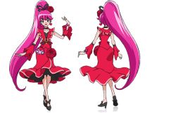 Rule 34 | 10s, 2girls, aino megumi, alternate form, brooch, choker, clone, cure lovely, cure lovely (cherry flamenco), dress, dual persona, earrings, flower, frills, full body, hair flower, hair ornament, happinesscharge precure!, heart, heart brooch, jewelry, lipstick, long hair, magical girl, makeup, multiple girls, official art, pink eyes, pink hair, ponytail, precure, red dress, red flower, red rose, rose, satou masayuki, shoes, smile, transparent background, white background, wide ponytail, wrist cuffs