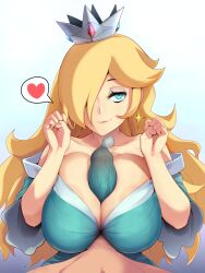 Rule 34 | 1boy, 1girl, blonde hair, blue eyes, breasts, breasts squeezed together, clenched hands, collarbone, crown, cum, cum in clothes, cum on clothes, drawfag, dress, earrings, erection, eyelashes, hair over one eye, half-closed eye, hands up, heart, hetero, highres, impossible clothes, jewelry, large breasts, lips, long hair, looking at viewer, male pubic hair, mario (series), nintendo, off-shoulder dress, off shoulder, paizuri, paizuri over clothes, paizuri under clothes, parted lips, penis, pov, pubic hair, rosalina, smile, spoken heart, star (symbol), star earrings, super mario galaxy, taut clothes, taut dress, upper body, veins, veiny penis, wide sleeves