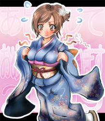Rule 34 | 1041 (toshikazu), 1girl, blush, brown eyes, brown hair, japanese clothes, kazama asuka, kimono, short hair, solo, tekken