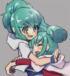 Rule 34 | 1boy, 1girl, artist request, blush, brother and sister, green hair, hug, jacket, long hair, looking at another, lua (yu-gi-oh!), luca (yu-gi-oh!), open mouth, ponytail, siblings, trap, twintails, yellow eyes, yu-gi-oh!, yu-gi-oh! 5d&#039;s
