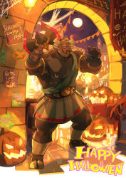 Rule 34 | 1boy, alternate costume, ancient greek clothes, animal ears, asterius (housamo), axe, bara, bare pectorals, battle axe, blue eyes, blush, brown fur, brown hair, cow boy, cow ears, cow horns, full body, furry, furry male, greco-roman clothes, halloween, halloween costume, happy halloween, highres, horns, large pectorals, looking at viewer, male focus, muscular, nipple piercing, nipples, nose piercing, pectorals, piercing, revealing clothes, short hair, solo, thick thighs, thighs, tokyo houkago summoners, weapon, zoyu (wuedti)
