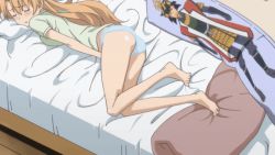 Rule 34 | 1girl, animated, animated gif, ass, barefoot, bed, blonde hair, blue panties, blush, closed eyes, feet, female masturbation, fingering, kiryuu yuuzuki, kissxsis, long hair, lying, masturbation, masturbation through clothes, naoe kanetsugu, on bed, on stomach, open mouth, panties, pillow, solo, teacher, toes, underwear