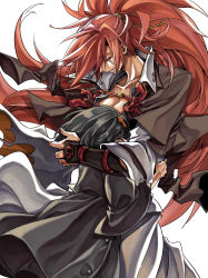 Rule 34 | 2girls, absurdres, arrow (symbol), baiken, black hair, breasts, collarbone, delilah (guilty gear), dong hole, closed eyes, facial mark, guilty gear, guilty gear strive, height difference, highres, hug, japanese clothes, kimono, large breasts, long hair, multiple girls, pink hair, ponytail, red eyes, samurai, scar, scar across eye, short hair, simple background, tearing up, tears, white background