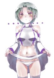 Rule 34 | 1girl, arc the lad iii, blush, breasts, character request, clothes lift, commentary request, genderswap, genderswap (mtf), midriff, navel, panties, short hair, skirt, skirt lift, solo, surume (surume 8738), thighhighs, underwear, yellow eyes