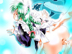 Rule 34 | 1girl, anus, bottomless, braid, cross-section, cum, cum in pussy, doggystyle, from behind, game cg, glasses, green hair, maid, orimiya mai, penis, sex, sex from behind, solo focus, torso grab, twin braids, twintails, uncensored, vaginal, x-ray