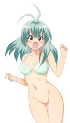 Rule 34 | 1girl, absurdres, blush, bottomless, breasts, cleft of venus, green hair, highres, legs, long hair, nude filter, open mouth, purple eyes, pussy, run elsie jewelria, solo, thighs, third-party edit, to love-ru, uncensored
