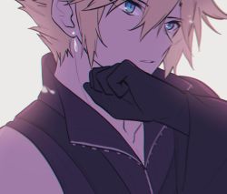 Rule 34 | 1boy, black gloves, blonde hair, blue eyes, cloud strife, collarbone, earrings, final fantasy, final fantasy vii, final fantasy vii advent children, gloves, high collar, jewelry, mao (expuella), short hair, solo, spiked hair, square enix, upper body