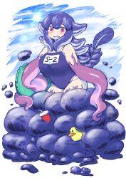 Rule 34 | 1girl, awawa (mon-musu quest!), blush, chinad011, cup, highres, looking at viewer, mon-musu quest!, monster girl, one-piece swimsuit, rubber duck, school swimsuit, solo, swimsuit, tentacle hair, tentacles