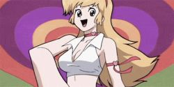 Rule 34 | 1girl, animated, ass, blonde hair, boots, breasts, choker, cleavage, cutie honey, high heel boots, high heels, kisaragi honey, lowres, re: cutie honey, skirt, wink