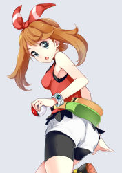 Rule 34 | 10s, 1girl, artist request, ass, bike shorts, blue eyes, bracelet, brown hair, creatures (company), game freak, jewelry, looking back, may (pokemon), may (pokemon oras), nintendo, poke ball, pokemon, pokemon oras, ribbon, solo
