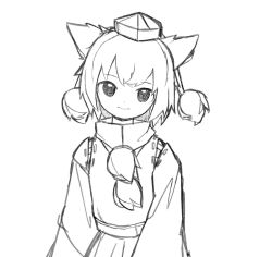 Rule 34 | 1girl, animal ears, greyscale, hat, head tilt, highres, inubashiri momiji, light smile, looking at viewer, monochrome, neruzou, pom pom (clothes), short hair, simple background, sketch, solo, tokin hat, touhou, upper body, wolf ears