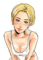 Rule 34 | 1girl, blonde pubic hair, blue eyes, breasts, cleavage, earrings, jewelry, king (snk), looking at viewer, medium breasts, short hair, swimsuit, the king of fighters, tucon b
