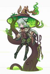 Rule 34 | 1girl, android, borrowed character, commentary, english commentary, floating, green eyes, grey hair, hat, highres, holding, holding scissors, humanoid robot, joints, lordyanyu, original, plant, plant roots, portal (object), robot, robot joints, scissors, simple background, solo, vines, witch hat