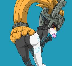 Rule 34 | 1girl, ass, ass grab, bent over, from behind, huge ass, looking at viewer, looking back, midna, naughty face, nintendo, orange hair, pointy ears, red eyes, simple background, solo, tagme, takamame, the legend of zelda, the legend of zelda: twilight princess