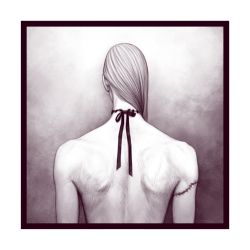 Rule 34 | 1boy, arms at sides, back, back focus, bella scottland, border, facing away, from behind, hair over shoulder, hunter x hunter, kite (hunter x hunter), long hair, male focus, monochrome, nude, ribbon, shoulder blades, solo, stitched arm, stitched neck, stitches, straight hair, upper body