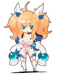 Rule 34 | 1girl, artist request, blonde hair, blush, boots, breasts, chibi, curvy, full body, gloves, highleg, highleg leotard, highres, leotard, long hair, looking at viewer, onizaki kirara, open mouth, revealing clothes, shiny clothes, shiny skin, solo, standing, taimanin (series), taimanin rpgx, thong leotard, twintails