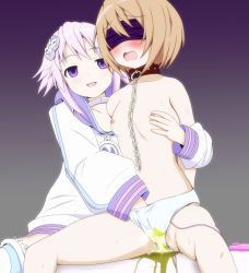 Rule 34 | 2girls, arms behind back, bad anatomy, blanc (neptunia), blindfold, blush, breasts, brown hair, chain, choker, collar, collarbone, controller, crying, embarrassed, empty eyes, female focus, femdom, gradient background, hair ornament, hand under clothes, happy, hood, hoodie, long sleeves, multiple girls, natsuki-s, neptune (neptunia), neptune (series), nipple stimulation, nipple tweak, nipples, open mouth, panties, peeing, peeing self, pink hair, purple background, purple eyes, pussy juice, remote control, remote control vibrator, sex toy, short hair, simple background, sitting, small breasts, smile, spread legs, steam, sweat, sweater, tears, thighhighs, topless, underwear, vibrator, vibrator cord, vibrator under clothes, wet, wet clothes, wet panties, white panties, white sweater, yuri