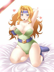 Rule 34 | 1990s (style), 1girl, blonde hair, blue eyes, blush, boots, breasts, celes chere, chocolate, cleavage, final fantasy, final fantasy vi, hairband, heart, large breasts, long hair, morimoto kiyona, solo, valentine