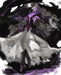 Rule 34 | 1girl, black dress, bone, dress, facial mark, fire emblem, fire emblem heroes, grey hair, hel (fire emblem), long hair, long sleeves, nintendo, see-through body, skeleton, suikomu now, translucent, very long hair