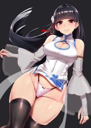 Rule 34 | 1girl, azur lane, bare shoulders, black hair, black thighhighs, blunt bangs, breasts, bridal veil, china dress, chinese clothes, cleavage, cleavage cutout, closed mouth, clothing cutout, covered navel, detached sleeves, dress, elbow gloves, fingerless gloves, flower, gloves, gluteal fold, grey background, hair flower, hair ornament, highleg, highleg panties, ishimiso (ishimura), long hair, looking at viewer, medium breasts, panties, red eyes, shiny skin, short dress, side slit, simple background, sleeveless, sleeveless dress, smile, solo, string panties, thigh gap, thighhighs, underwear, veil, very long hair, white dress, white gloves, white panties, wide sleeves, yat sen (azur lane)