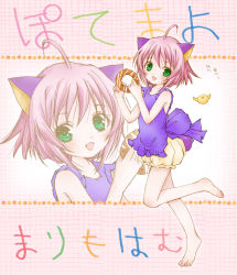 00s animal_ears bird blush cat_ears green_eyes pink_hair potemayo short_hair