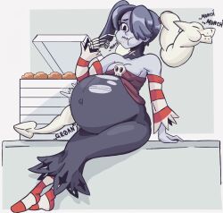Rule 34 | 1girl, fat, food, skullgirls, solo, squigly (skullgirls), stomach, tagme