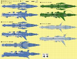 Rule 34 | beam cannon, check commentary, commentary, commentary request, cruiser, diagram, fusou katsumi, grid, grid background, highres, macross, macross frontier, military, military vehicle, no humans, ship, spacecraft, translation request, turret, variations, vf-11, vf-25, warship, watercraft, zentradi