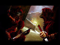 Rule 34 | assassin, concept art, guild wars (series), guild wars 1, katana, ninja, non-web source, skeleton mask, sword, togo, weapon