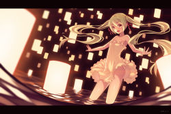 Rule 34 | 1girl, 2017, dated, floating hair, green hair, hair ribbon, hatsune miku, highres, letterboxed, long hair, looking at viewer, natsu97, outstretched arms, ribbon, solo, spread arms, twintails, very long hair, vocaloid, wading
